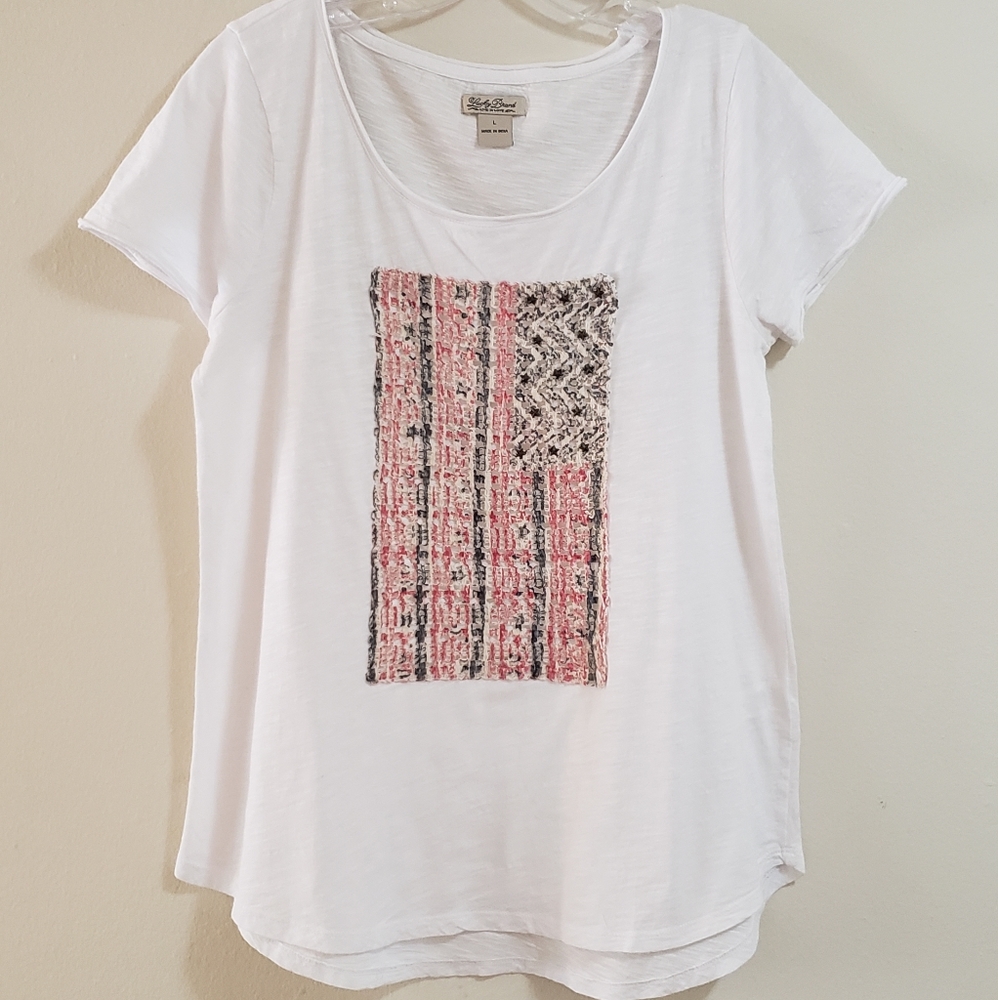 Lucky Brand Flag Motif Tee, Sz Lg